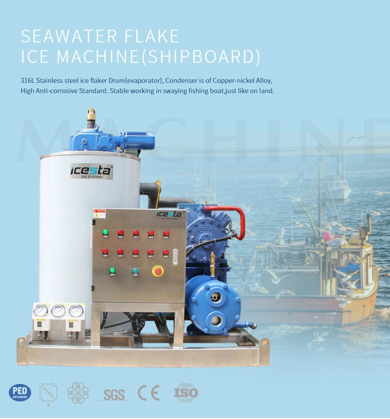 Sea Food Seawater 1 Ton Flake Ice Making Machine for Fishery